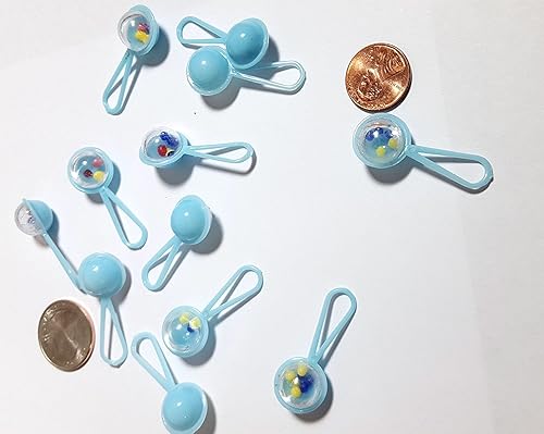 50 Mini Rattles for Baby Shower Favors White Party Decorations Girl Boy (Blue) - Jamouz