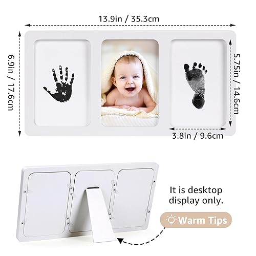 Calenzana Inkless Baby Hand and Footprint Kit, 4x6 Baby Keepsake Nursery Picture Frame Ink Pad Handprint Kit, Gifts for Newborn Girls Boys New Mom, White - Jamouz