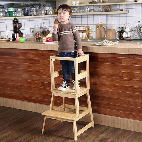 SDADI Kids Kitchen Step Stool Holds up to 150 Pounds with Safety Rail, White - Jamouz