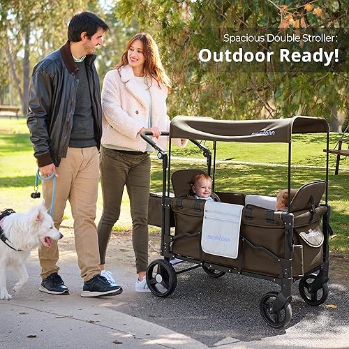 Stroller Wagon for Kids, Wagon Stroller Toddlers 2 Seaters, All-Terrain Baby Wagon Outdoor with Canopy, Parent Organizer, Adjustable Handle & Pull Bar for Infants and Toddlers, Gray - Jamouz
