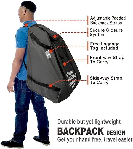 Car Seat Travel Bag for Air Travel - Profaster Airplane Carseat Gate Check Bag Backpack, Fold with Attached Carry Bag, Gray - Jamouz