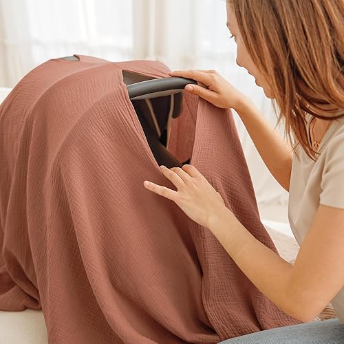 Konssy Muslin Nursing Cover for Breastfeeding, 360° Full Privacy Breathable 100% Cotton Breastfeeding Cover, Multi-use Carseat Canopy - Jamouz