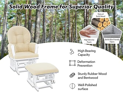 Brisbane Nursery Glider & Ottoman Sets, Glider Recliner Nursery Rocking Chair, Nursery Glider Rocker with Ottoman, Reclining Gliders & Chairs for Breastfeeding, Maternity, Napping, Espresso/Cream - Jamouz