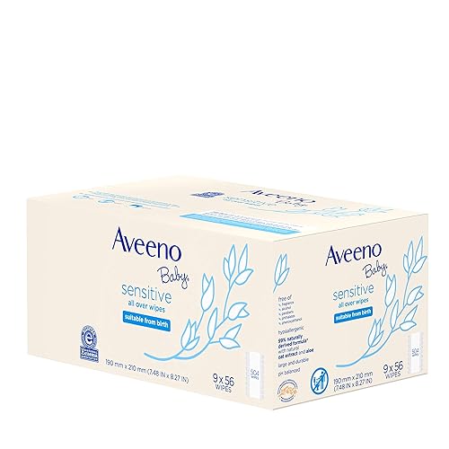 Aveeno Baby Sensitive All Over Wipes with Aloe & Natural Oat Extract for Face, Bottom, Hands & Body, pH-Balanced, Hypoallergenic, Fragrance-, Phenoxyethanol- & Alcohol-Free, 64 ct - Jamouz