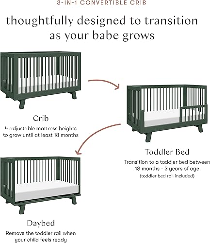 babyletto Hudson 3-in-1 Convertible Baby Crib with Toddler Bed & Daybed Conversion - Easy to Assemble - GREENGUARD Gold Certified w/ 4 Adjustable Mattress Heights - Natural - Jamouz