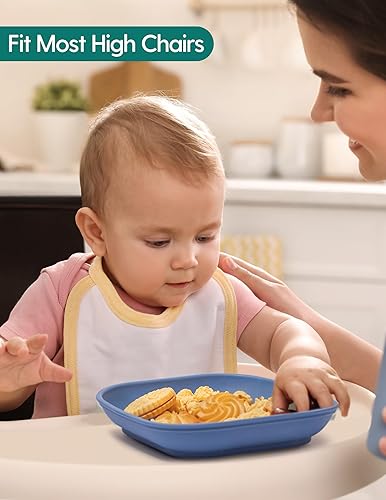 BABELIO Powerful Suction Plates for Baby and Toddler, 100% Food Grand Silicone, Divided, BPA Free, Microwave & Dishwasher Safe, Stay Put, 3 Pack - Jamouz