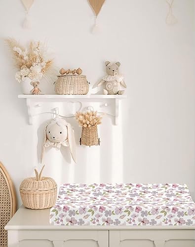 Changing Pad Cover for Baby Boy Girl 2 Pack, Muslin Changing Table Pad Covers with Boho Style, Neutral Nursery Bedding Essentials Soft and Breathable(Dusty Rose & Flower-A) - Jamouz