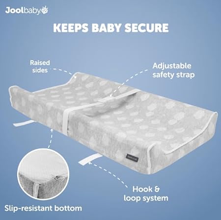Jool Baby Soft Changing Pad + Washable Cover, Non-Slip - Fits Standard Changing Tables & Dressers (Gray) - Jamouz