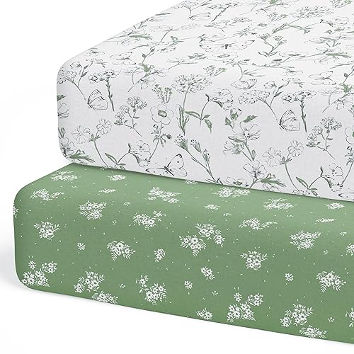 Baby Changing Pad Cover 2-Pack for Girls (Fleurette) - Premium Fitted Sheets Baby Diaper Changing Table Cover - Buttery Soft Cotton Blend - Jamouz