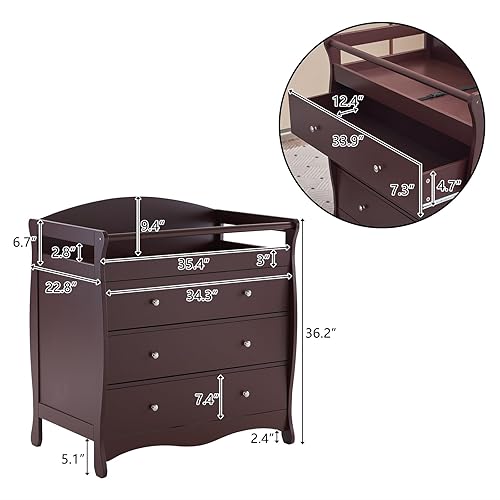 Karl home Changing Table Dresser Baby Diaper Changing Station Infant Nursing Table with 3 Drawers, Safety Rail & Strap for Bedroom, Nursery, Gray - Jamouz