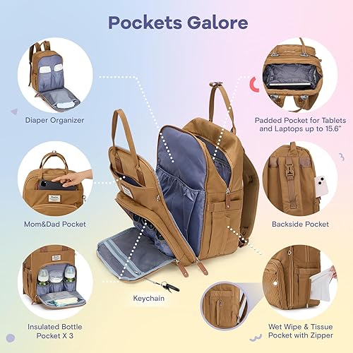 RUVALINO Diaper Bag Backpack, Multifunction Travel Pack Maternity Baby Changing Bags, Large Capacity, Waterproof, Black - Jamouz