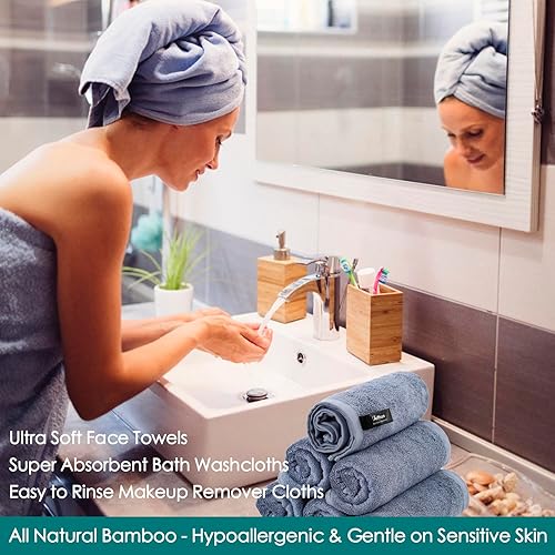 Wash Cloths 6 Pack, Reusable Makeup Remover Towel, 13x13 inch Large Washcloths for Face and Body, Super Soft and Skin Friendly Face Towel on Sensitive Skin, Easy to Rinse Grey Facial Cleaning Cloths - Jamouz