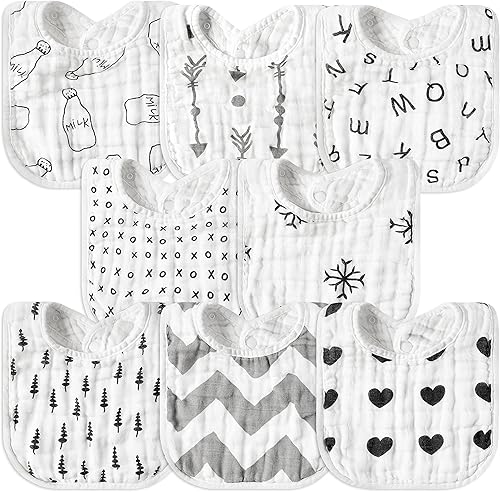 GROBRO7 8Pcs Muslin Baby Bibs Soft Cotton Adjustable Snap Drool Bib Absorbent Breathable Feeding Bibs for Teething Drooling - Jamouz