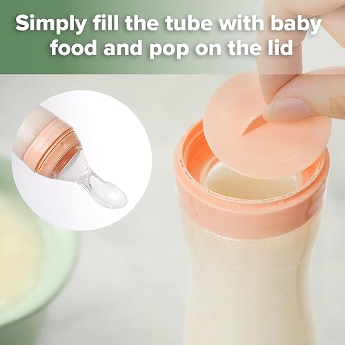 Haakaa Silicone Baby Food Dispensing Spoon Feeder 4oz - Infant Squeeze Cereal Feeder, Baby Fresh Food Feeder, Feed Bottle for Puree, Solid Baby Food, BPA Free, 4m+ Babies – Grey - Jamouz