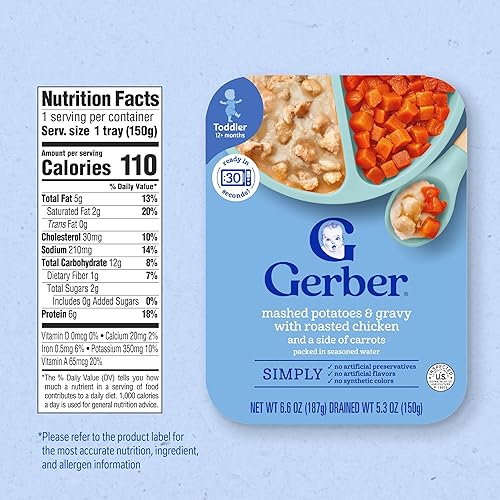 Gerber Mealtime for Toddler Mashed Potatoes & Gravy with Roasted Chicken & Carrots, 6.6 Ounce (Pack of 8) - Jamouz