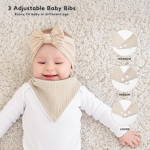 Susurration Muslin Baby Drool Bibs 6Pack Soft Triangular Adjustable Baby Bandana Bibs for Unisex Baby Girls & Boys - Jamouz
