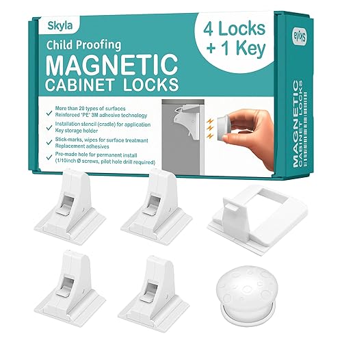 SKYLA HOMES Magnetic Cabinet Locks Baby Proofing Child Safety - The Safest Quickest and Easiest Multi-Purpose 3M Adhesive Child Proof Latches, No Screws or Tools Needed (12 Pack) - Jamouz