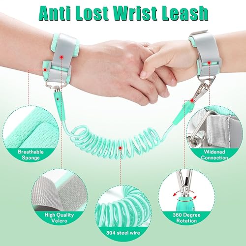 Toddler Leash-Baby Walking Safty Harness and Child Anti Lost Wrist Link for Girls/Boys Travel (Green) - Jamouz