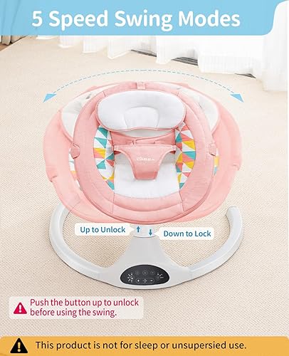 LAREX Baby Swings Electric Baby Swing Bluetooth Infant Swing Portable Rocker with 5 Speeds, 1 Seat Position, Remote Control, Grey - Jamouz