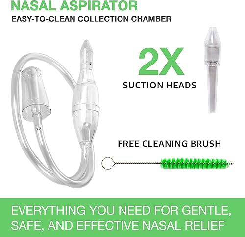 Clinically Tested Baby Nasal Aspirator - Vacuum-Powered Nose Sucker with Suction Head & Cleaning Brush for Safe and Gentle Relief - Jamouz