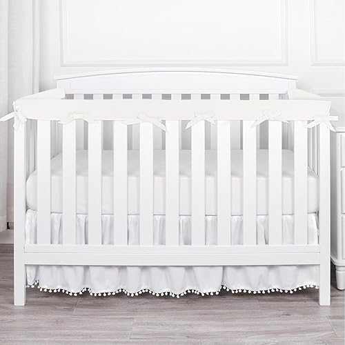 Crib Rail Cover for Teething, Breathable Crib Rail Cover, Edge Protection Strips for Full-Size Cribs (White-lxm) - Jamouz