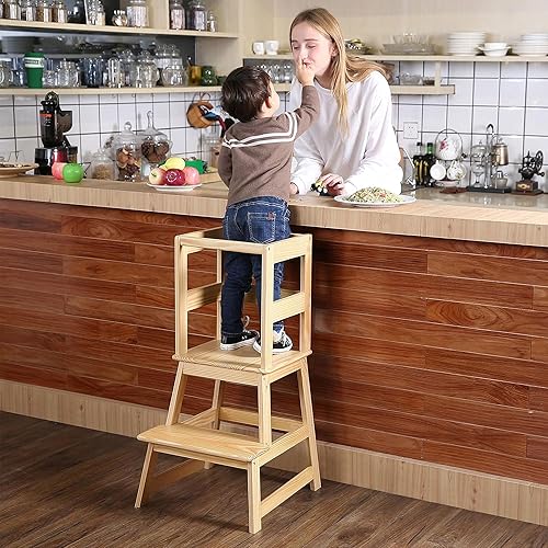 SDADI Kids Kitchen Step Stool Holds up to 150 Pounds with Safety Rail, White - Jamouz