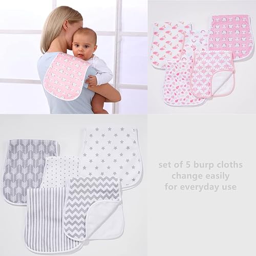 Ultra-Soft Cotton Burping Clothes - Large, Absorbent, Waterproof Baby Burp Cloths in Cute Unisex Designs 5 Pack (pink01) - Jamouz