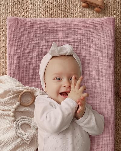 Blissful Diary Muslin Changing Pad Cover for Girls Boys, Ultra Soft Breathable Cotton, Baby Diaper Change Table Pad Covers, 2Pack (Roman Green&Leaf) - Jamouz