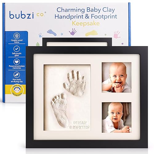 Bubzi Co Baby Footprint Kit, Baby Foot and Hand Print Kit, Baby Keepsake Frame, Nursery Pictures Frames, Hand Print Mold Kit, New Mom Gifts, Baby Newborn Essentials Must Haves, Baby Shower Gifts - Jamouz