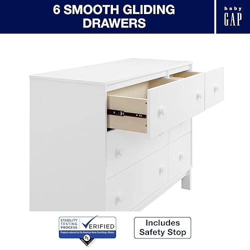GAP babyGap Legacy 6 Drawer Dresser with Interlocking Drawers - Greenguard Gold Certified, Bianca White - Jamouz