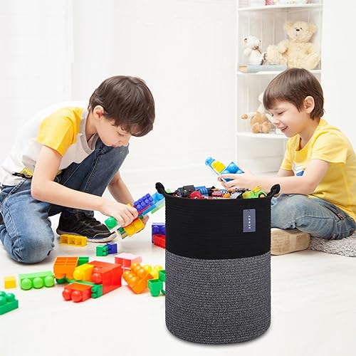 COMSE Extra Large Blanket Basket, High Storage Basket, Tall Rope Laundry Basket, 15.7”x 21.7”, Cotton Rope Basket, XXXL Laundry Basket, Toy Basket, Clothes Baskets,White/Cadet Blue/Navy Blue - Jamouz