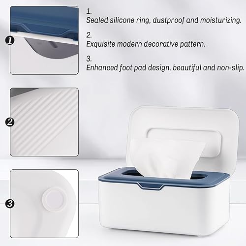 Diaper Wipes Dispenser Wipes Holder, Wipes Tissue Case Keeps Wipes Fresh Tissue Wipes Container with Lid (Blue) - Jamouz