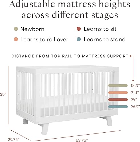 babyletto Hudson 3-in-1 Convertible Baby Crib with Toddler Bed & Daybed Conversion - Easy to Assemble - GREENGUARD Gold Certified w/ 4 Adjustable Mattress Heights - Natural - Jamouz