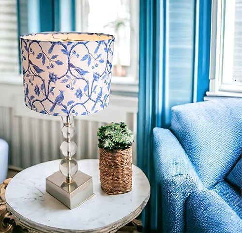 Premium Blue and White Floral Cylinder Drum Lamp Shade Spider Fitting (Blue and white, 13x13x9) - Jamouz