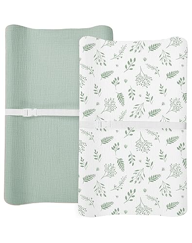 Changing Pad Cover for Baby Boy Girl 2 Pack, Muslin Changing Table Pad Covers with Boho Style, Neutral Nursery Bedding Essentials Soft and Breathable(Dusty Rose & Flower-A) - Jamouz