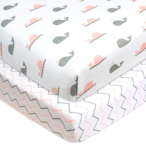 TL Care 2 Pack Fitted Pack N Play Playard Sheet 27' x 39', Soft Breathable Neutral 100% Cotton Jersey Pack and Play Sheet, Gray Star/Gray Zigzag, for Boys and Girls, Fits Most Mini Crib - Jamouz