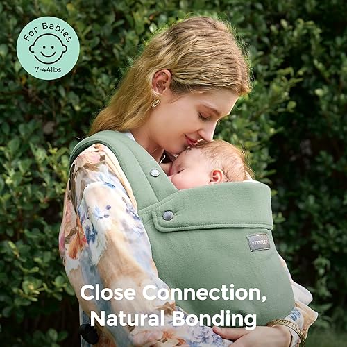 Momcozy Baby Carrier with Natural Cotton Linen, Built to Last, Ergonomic Design, 7-44lbs for Infant and Toddler, Lightweight and Comfortable, Hands-Free for Moms&Dads, Sage Green - Jamouz