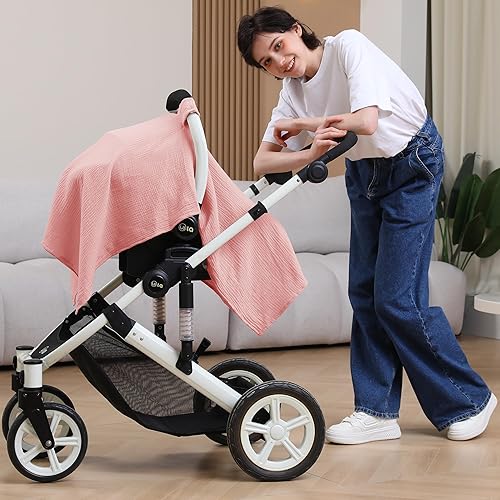 100% Muslin Cotton Car Seat Cover Baby, Carseat Canopy Cover, Universal Fit Stroller Covers for Boys and Girls (Roman Green) - Jamouz