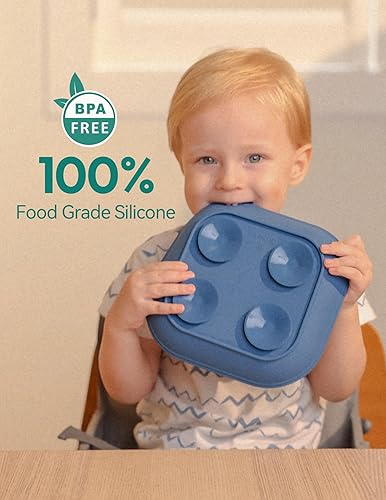BABELIO Powerful Suction Plates for Baby and Toddler, 100% Food Grand Silicone, Divided, BPA Free, Microwave & Dishwasher Safe, Stay Put, 3 Pack - Jamouz