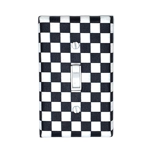 Checkered Print Squares Light Switch Cover Plate Checks Checkerboard Nursery Decor Wall Art Home Decor Gift Bedroom Living Room Kitchen neutral Gifs (Black and White) - Jamouz
