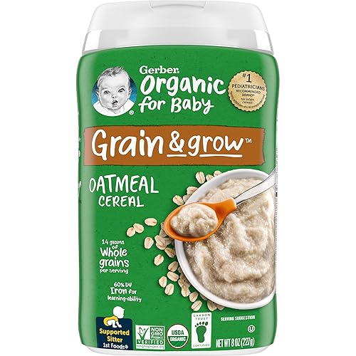 Gerber Baby Cereal Organic 1st Foods, Grain & Grow, Oatmeal, 8 Ounces (Pack of 6) - Jamouz