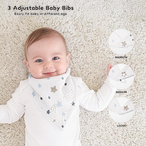 Susurration Muslin Baby Drool Bibs 6Pack Soft Triangular Adjustable Baby Bandana Bibs for Unisex Baby Girls & Boys - Jamouz