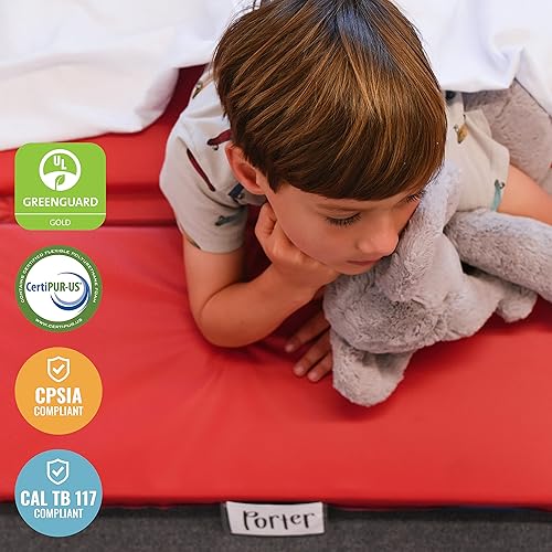 ECR4Kids Premium Folding Rest Mat, 3-Section, 2in, Sleeping Pad, Blue/Red, 5-Pack - Jamouz