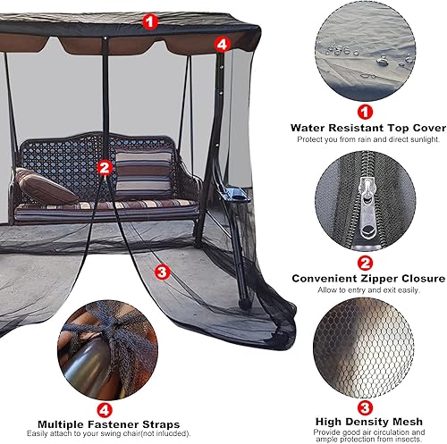 Lixada Outdoor Swing Chair Mesh Net Ultra Large Mosquito Net Zipper Closure Netting Curtain Water Resistant Patio Seater Mesh Canopy Cover - Jamouz