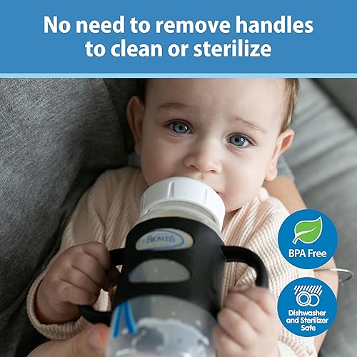 Dr. Brown's Milestones 100% Silicone Baby Bottle Handles, Wide-Neck, Removable Easy-Grip Transitional Sippy Cup Handles, Light Blue, Green, Gray, 4m+, 3 Pack - Jamouz