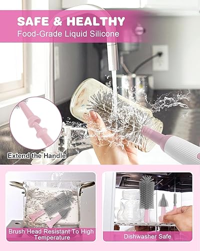 Electric Bottle Brush Cleaner, Rechargable Electric Baby Bottle Brush Cleaner with Nipple & Straw Brush, Travel Baby Bottle Brush with Drying Rack, Perfect Essentials for Mom After Birth, Green - Jamouz