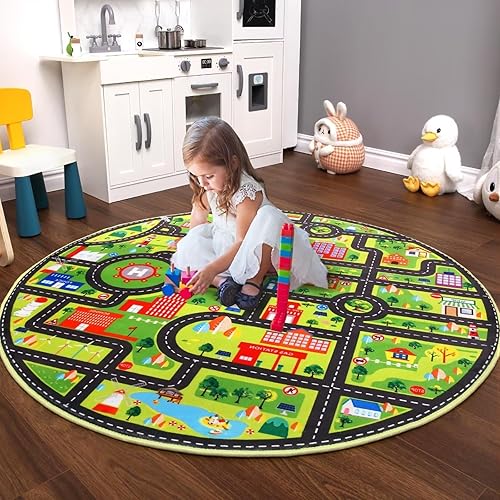 Kids 4x4 Play Mat for Babies and Toddlers, Circle Rug for Kids Room, Classroom and Playroom - Jamouz