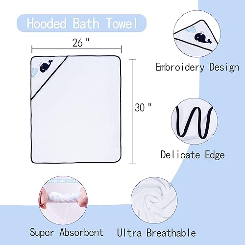 Viviland Baby Towels and Washcloths, Soft Absorbent Pink Baby Bath Towel Set, Elephant Hooded Towels with 5 Infant Face Washcloths (6 Pieces) - Jamouz