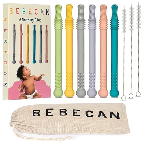 Teething Sticks for Babies 0-36 Months - Super Soft Silicone Teethers in 6 Vibrant Colors, Infant Teething Relief, Multicolored Teething Tubes Baby Gift Teethers - Jamouz