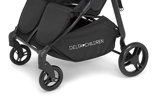 Delta Children Cruzer Double Stroller – Lightweight Side by Side with Reclining Seats, Extendable Canopies and Flat Fold, Black - Jamouz